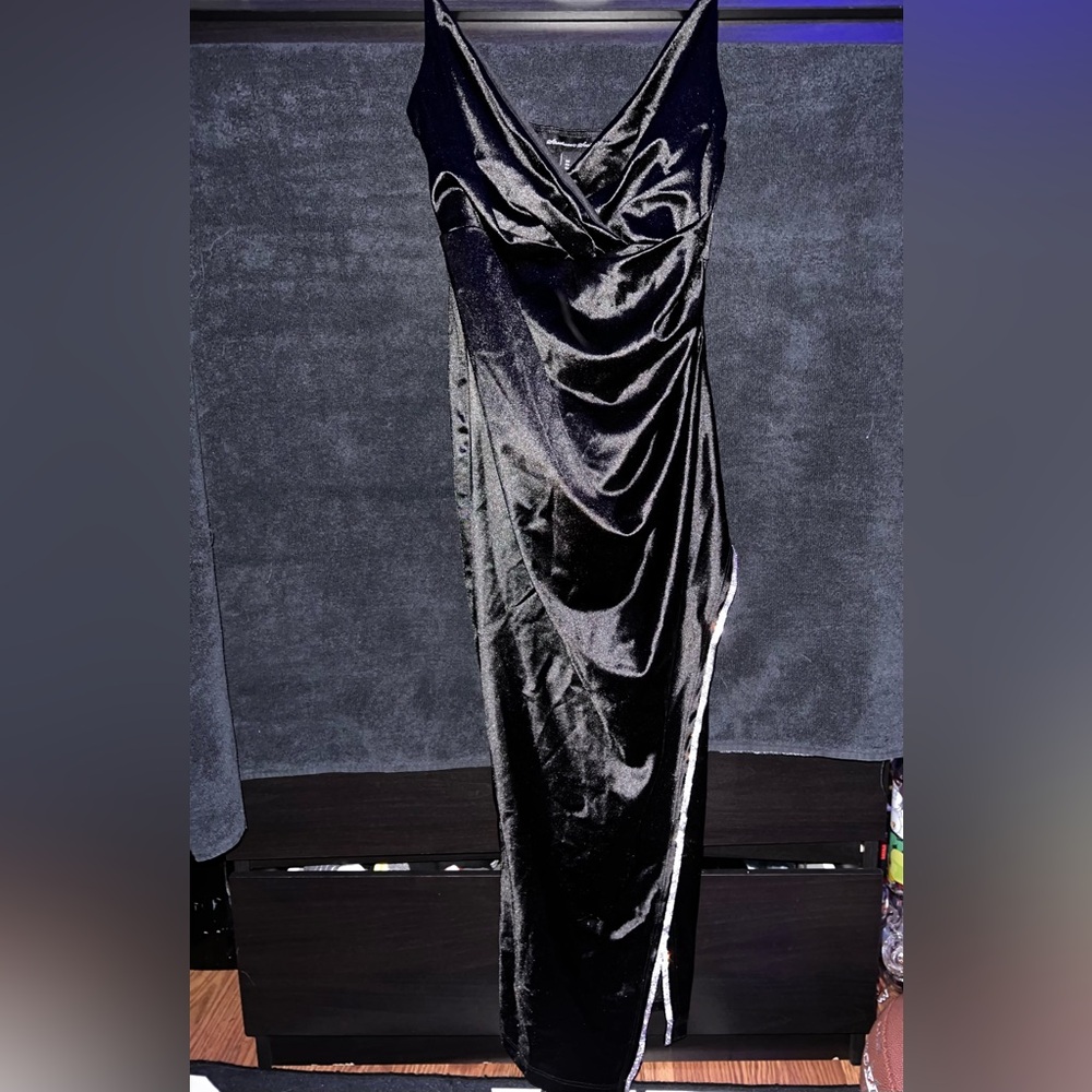 Elegant Black Velvet Dress with diamond detailing